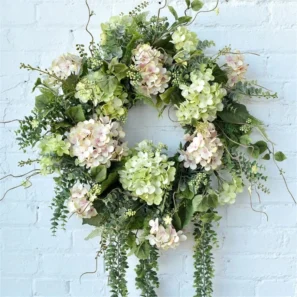 19.69″ Artificial Flower Wreath Front Door Decorations 50cm Wreath with Hydrangeas & Green Leaves Summer Wreath for Wall