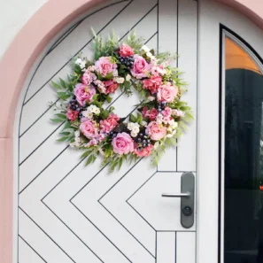 19.7in Front Door Wreath Rose Artificial Flowers Garland Outside Berry Floral for Window Bouquet Home Wedding Spring Summer