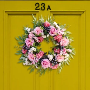 19.7in Front Door Wreath Rose Artificial Flowers Garland Outside Berry Floral for Window Bouquet Home Wedding Spring Summer