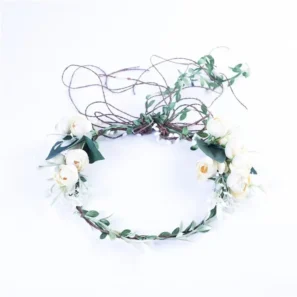 Adjustable Flower Headband Hair Wreath Floral Garland Crown Halo Headpiece Boho with Ribbon Wedding Festival Bridal Shower Party