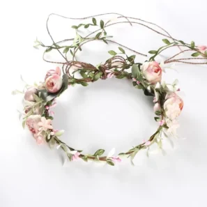 Adjustable Flower Headband Hair Wreath Floral Garland Crown Halo Headpiece Boho with Ribbon Wedding Festival Bridal Shower Party