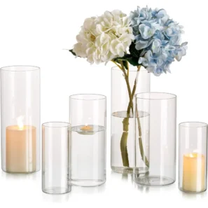 Clear Cylinder Vases for Centerpieces, Glass Cylinder Vase Set of 6, Hurricane Vase for Flowers, Vases for Wedding Decorations