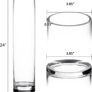 Craft and Party Cylinder Glass Vase, 6 Pack 24″ Clear Cylinder Vases, Cylinder vase for Wedding Centerpiece, 4″ Diameter