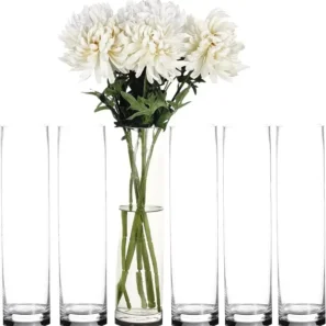 Craft and Party Cylinder Glass Vase, 6 Pack 24″ Clear Cylinder Vases, Cylinder vase for Wedding Centerpiece, 4″ Diameter