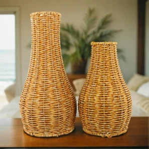 Handmade Rattan Vase Retro Willow Dried Flower Pot Tabletop Ornaments Garden Gardening Flower Arrangement Home Decoration