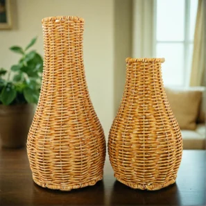 Handmade Rattan Vase Retro Willow Dried Flower Pot Tabletop Ornaments Garden Gardening Flower Arrangement Home Decoration