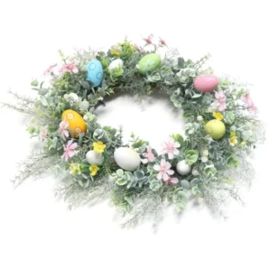 New Easter Egg Wreath for Front Door Spring Artificial Flower Wreath Home Wall Wedding Party Farmhouse Holiday Decor