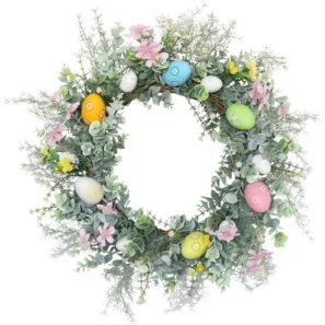 New Easter Egg Wreath for Front Door Spring Artificial Flower Wreath Home Wall Wedding Party Farmhouse Holiday Decor