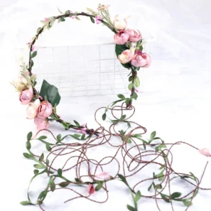 Women Rose Floral Crown Hair Wreath Leave Flower Headband with Adjustable Ribbon Floral Wedding Garland Festivals Photo Props