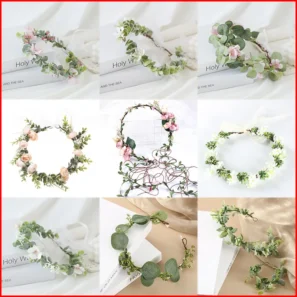 Women Rose Floral Crown Hair Wreath Leave Flower Headband with Adjustable Ribbon Floral Wedding Garland Festivals Photo Props